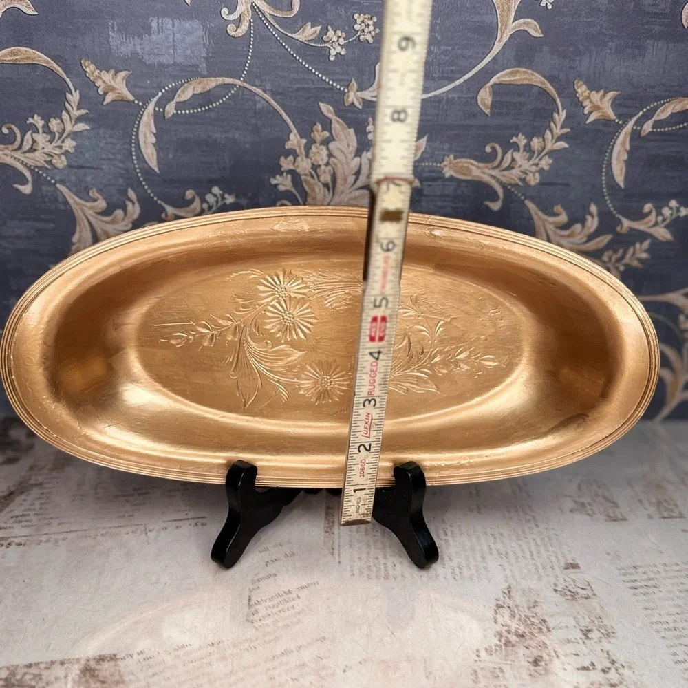 Vintage Rockford Marked Oval Engraved Metal Serving Tray